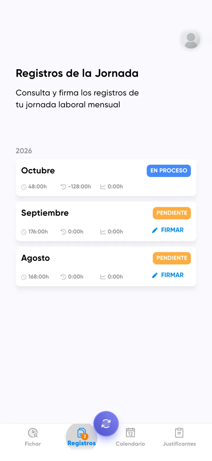 Registros: Horas de cada mes y firma del registro mensual.