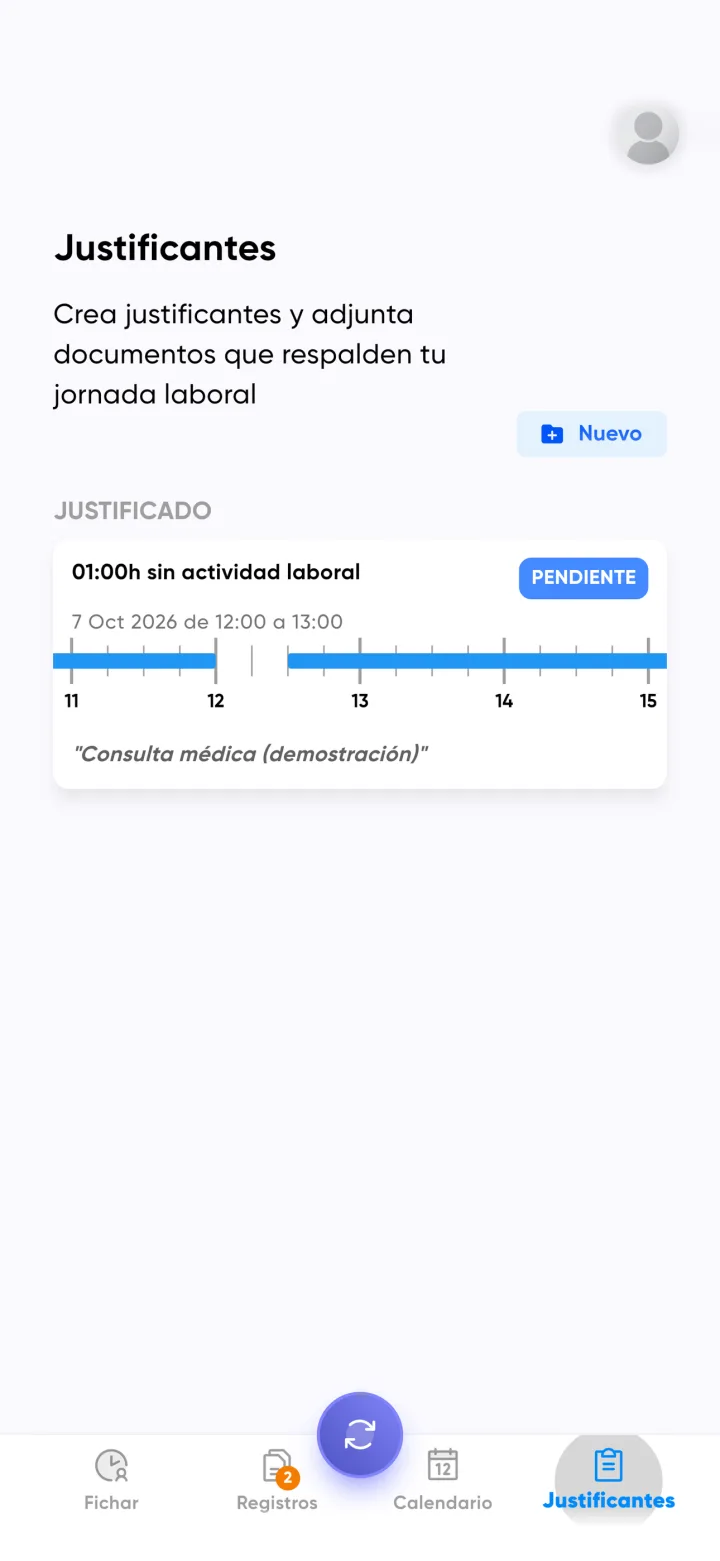Justificantes: Ausencias con documentos, pendientes de validar.