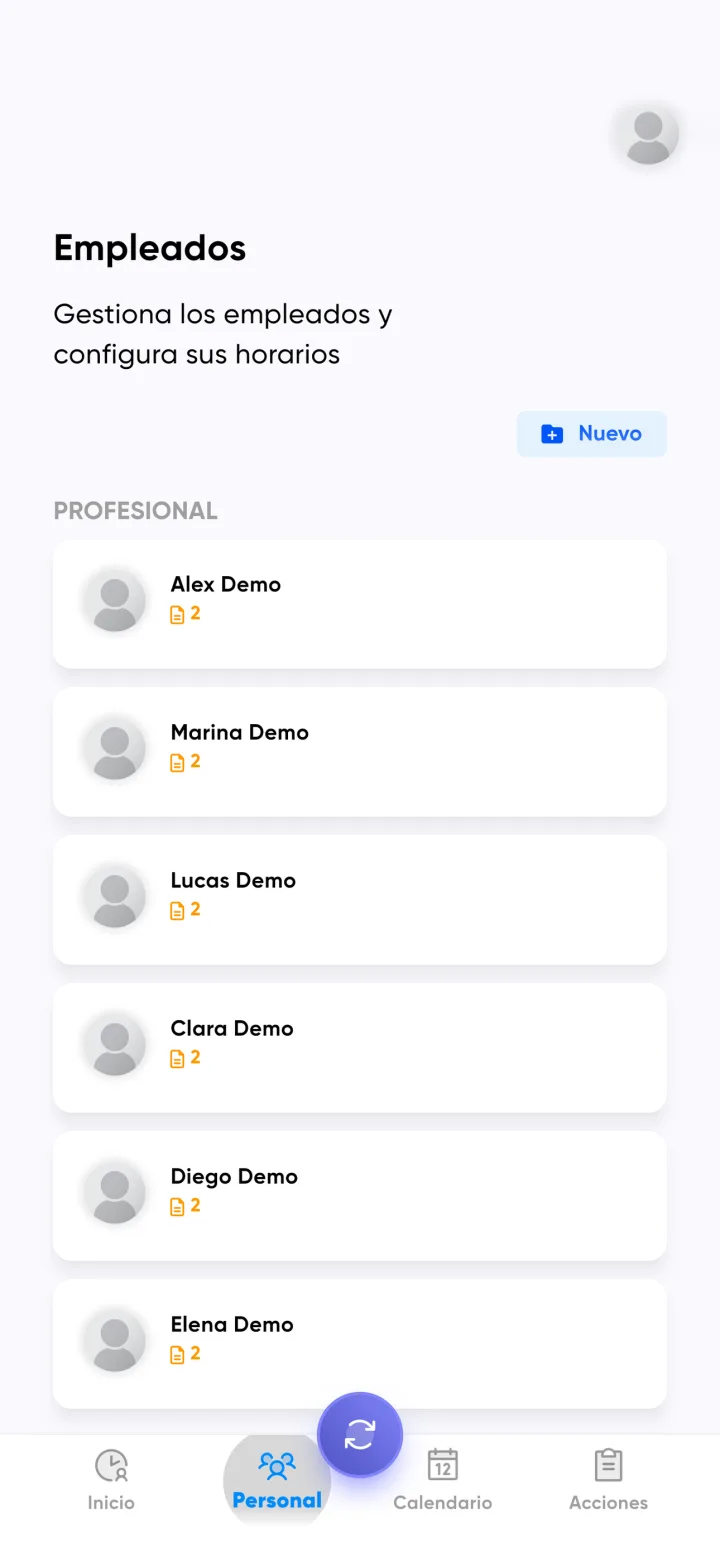 App Shift In, perfil profesional: Equipo