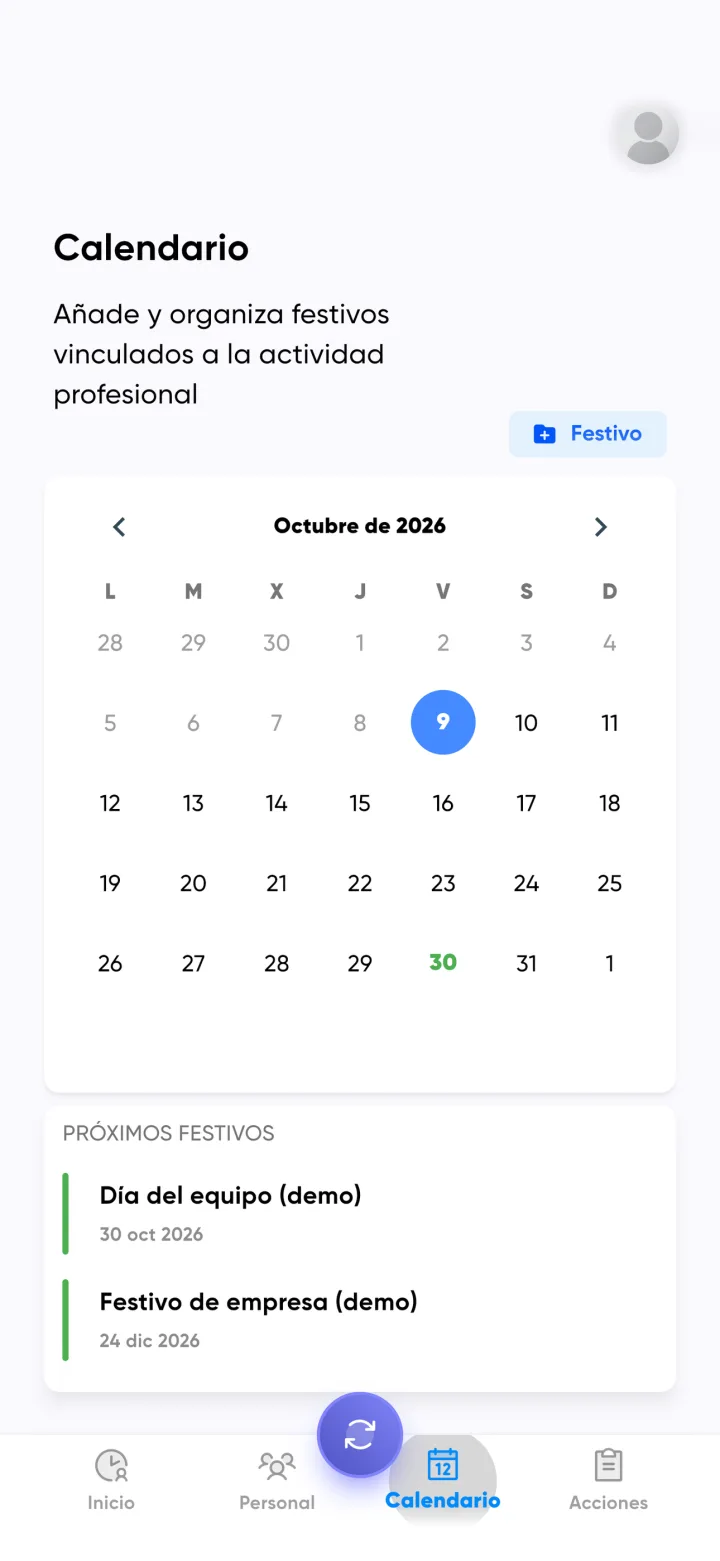 App Shift In, perfil profesional: Vacaciones